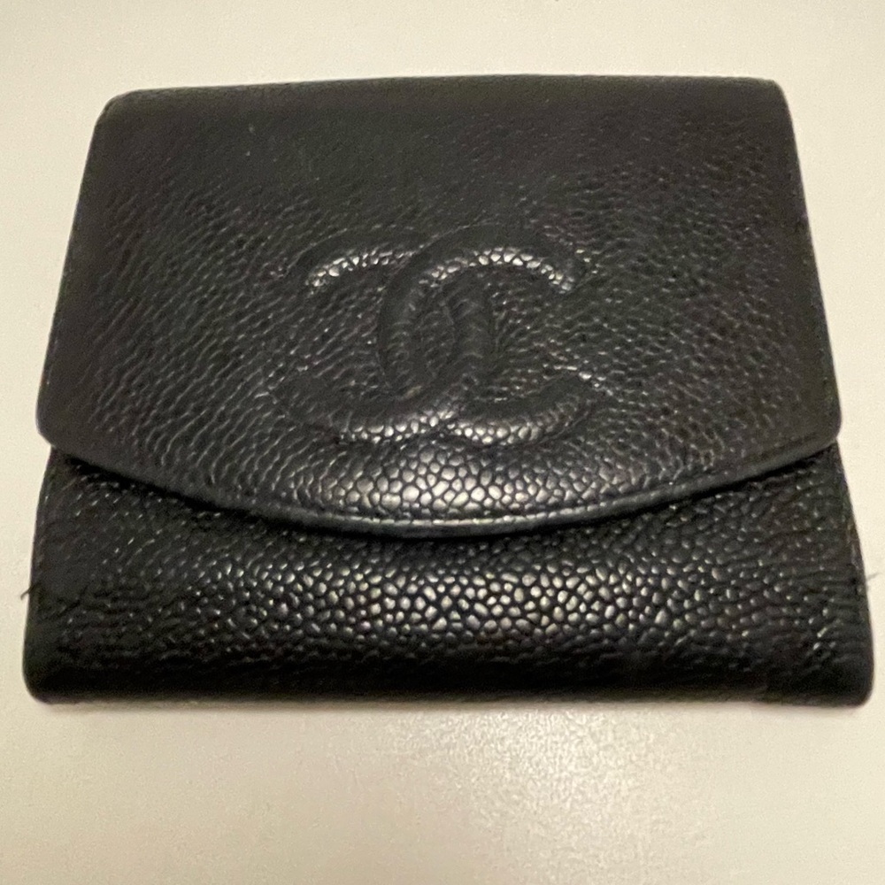 Authentic Chanel, timeless, caviar, compact wallet